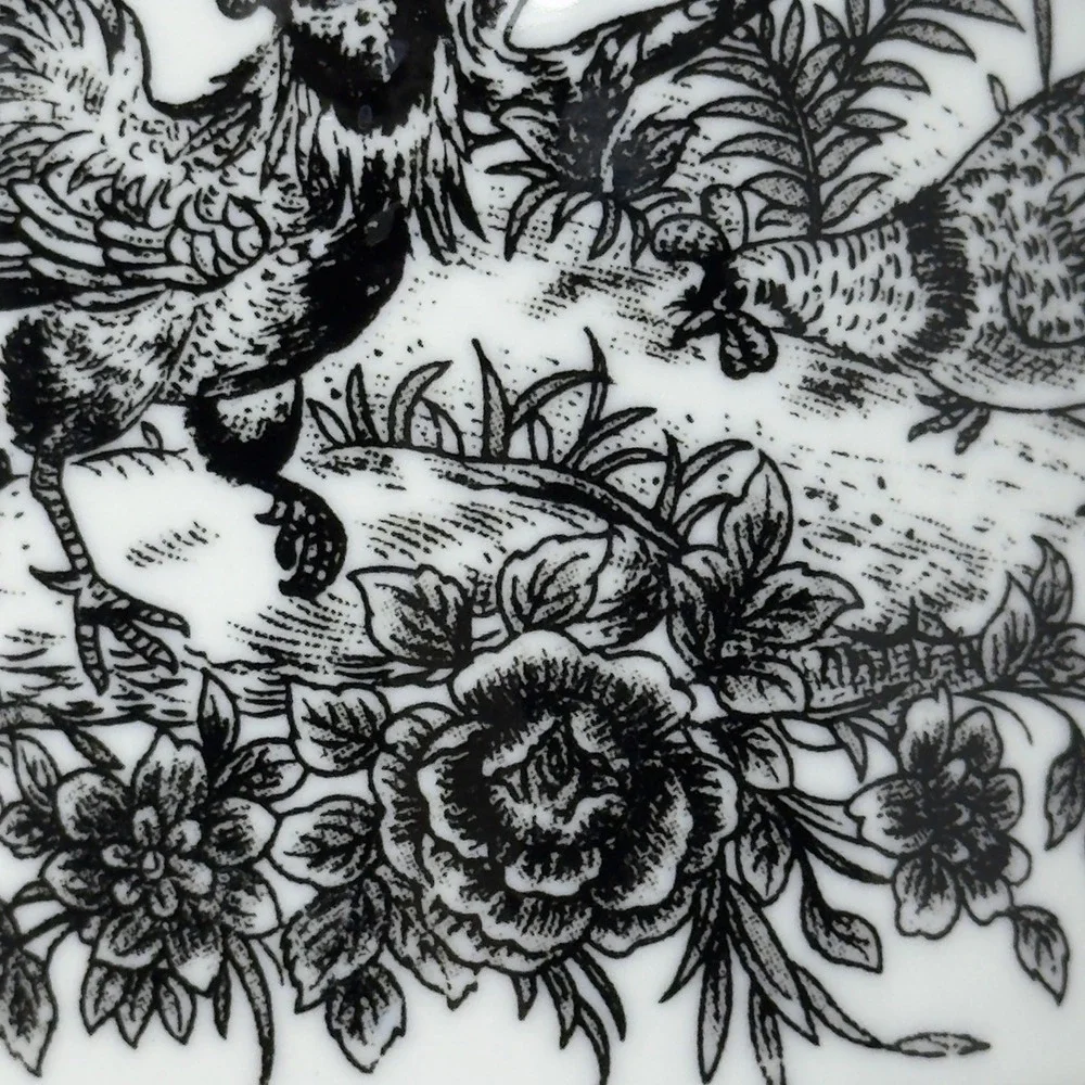 Vintage Aux Au Provence Black White Rooster Toile Canister French Country